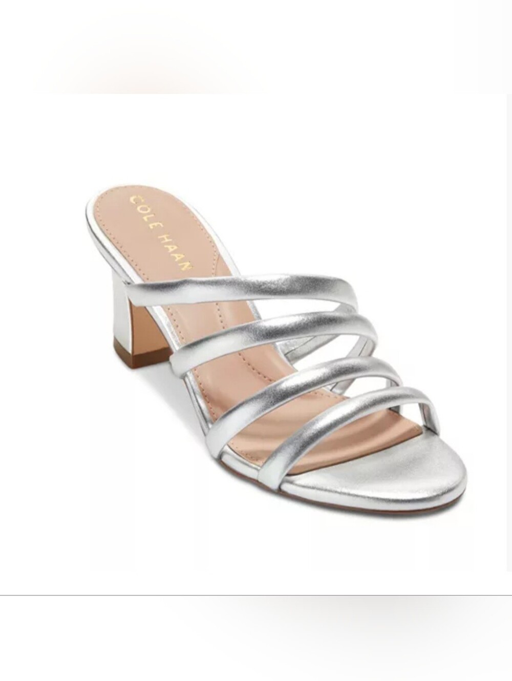 Cole Haan Metallic Silver Multi-Strap Block Heel Mule for Women